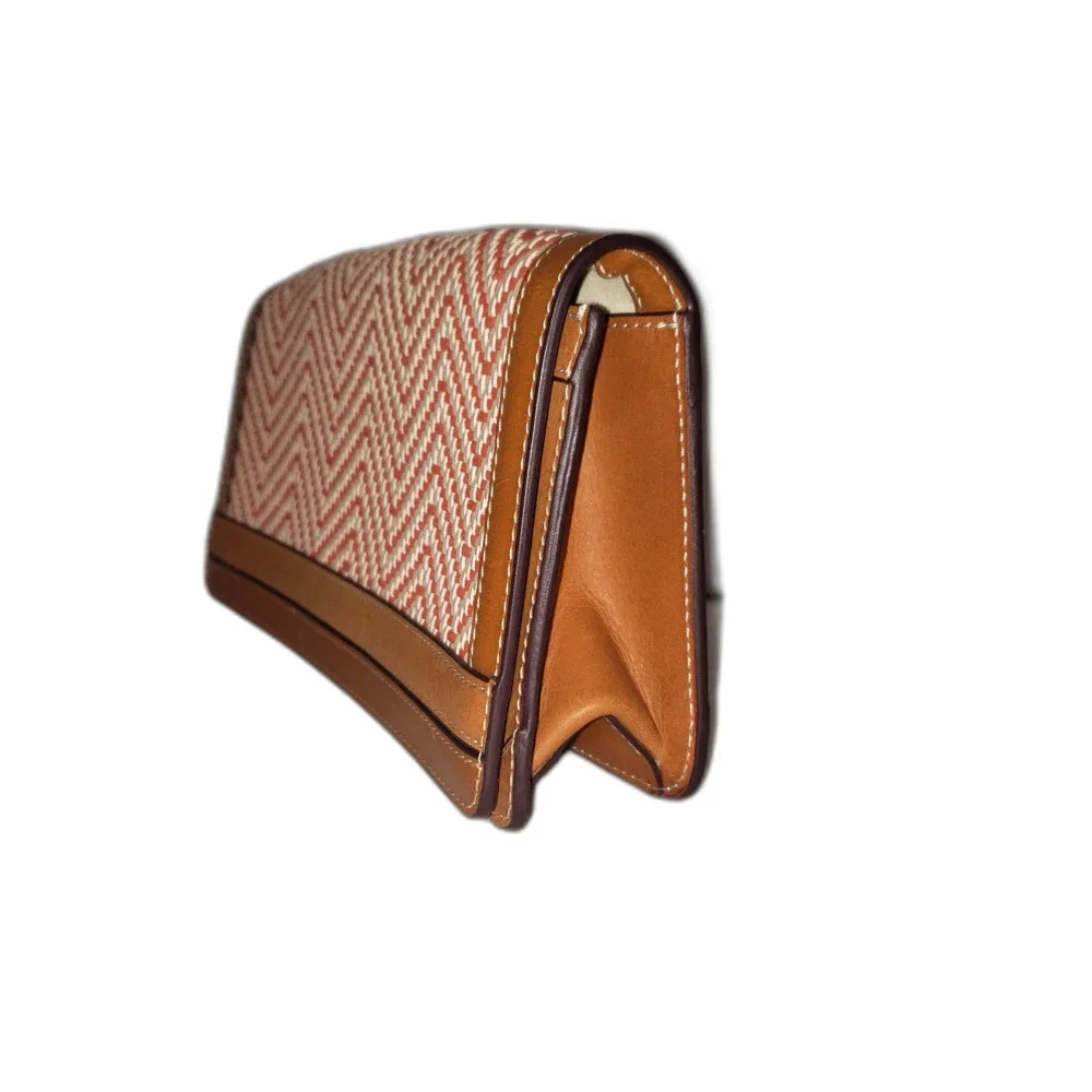 J. MCLAUGHLIN  Orange Cream Woven Tan Leather Clutch Purse